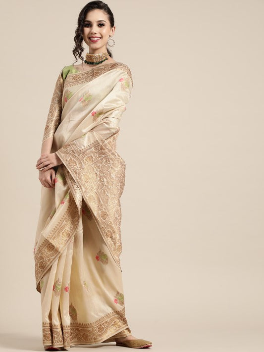 Ethnic Motifs Silk Blend Saree with Woven Design border