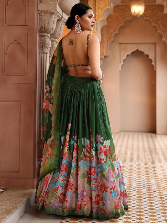 Printed Thread Work Ready to Wear Lehenga & Unstitched Blouse With Dupatta