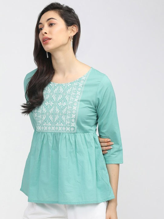 Blue Geometric A-Line Top