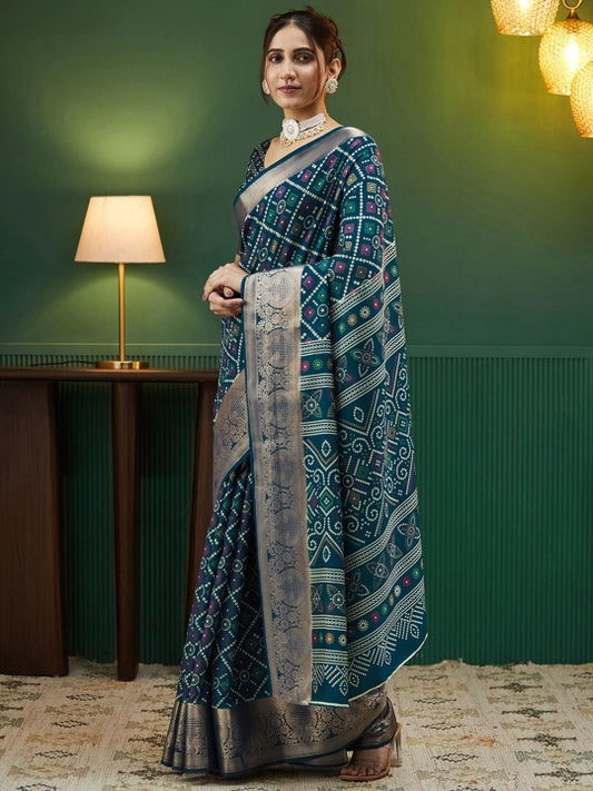 Bandhani Zari Silk Blend Bandhani Saree