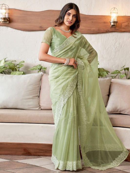 Embellished Embroidered Organza Saree