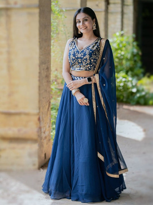 Embroidered Sequinned Ready to Wear Lehenga & Unstitched Blouse With Dupatta