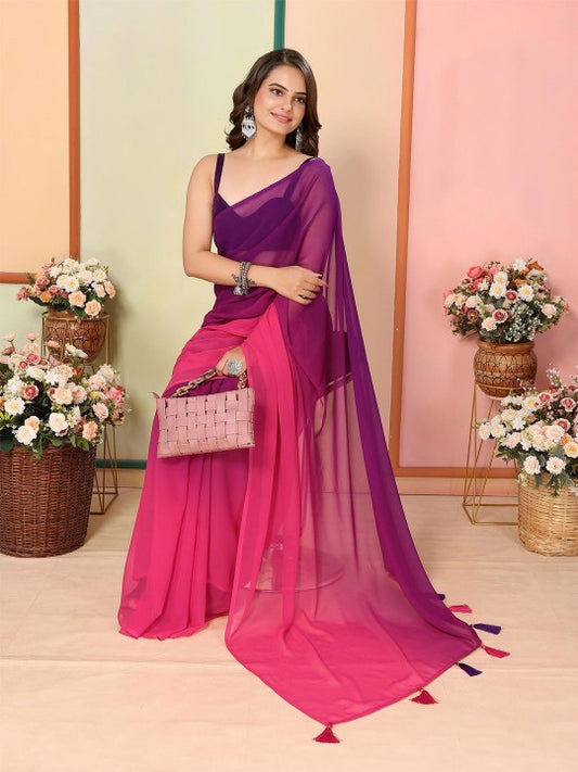 Ombre Poly Georgette Ready to Wear Saree