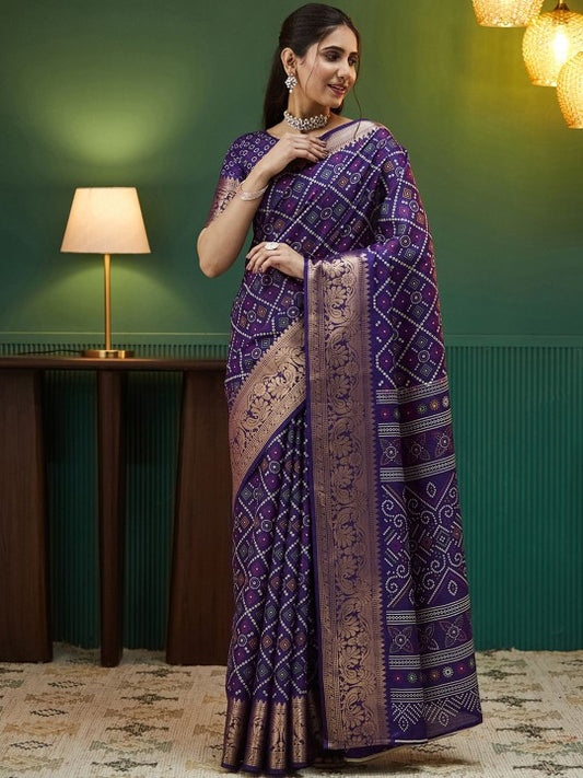 Bandhani Zari Silk Blend Bandhani Saree