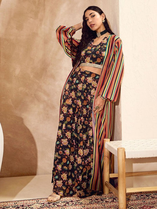 Floral Printed Sequinned V-Neck Ready to Wear Lehenga Choli