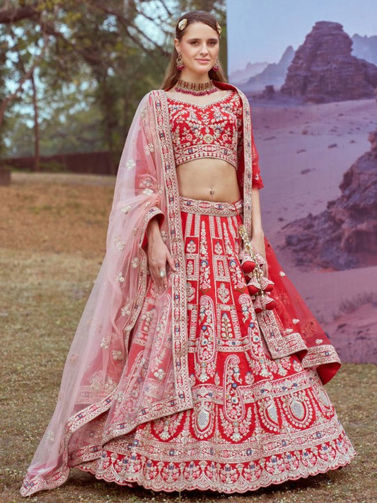 Floral Embroidered Beads and Stones Silk Semi-Stitched Lehenga Choli