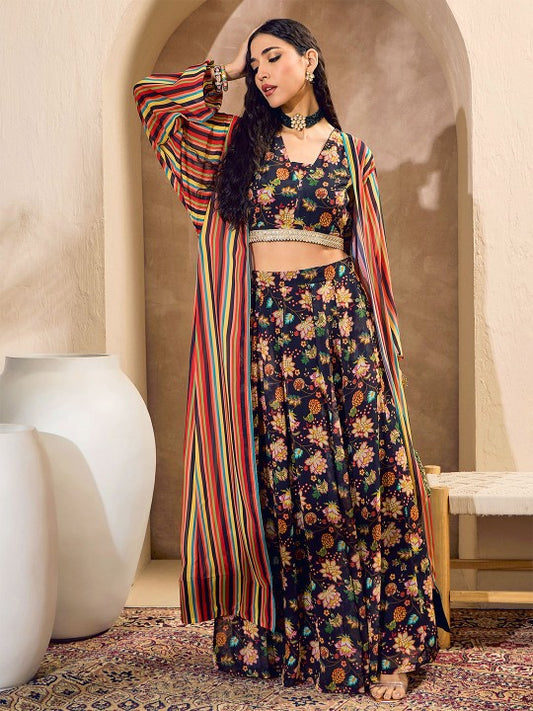Floral Printed Sequinned V-Neck Ready to Wear Lehenga Choli