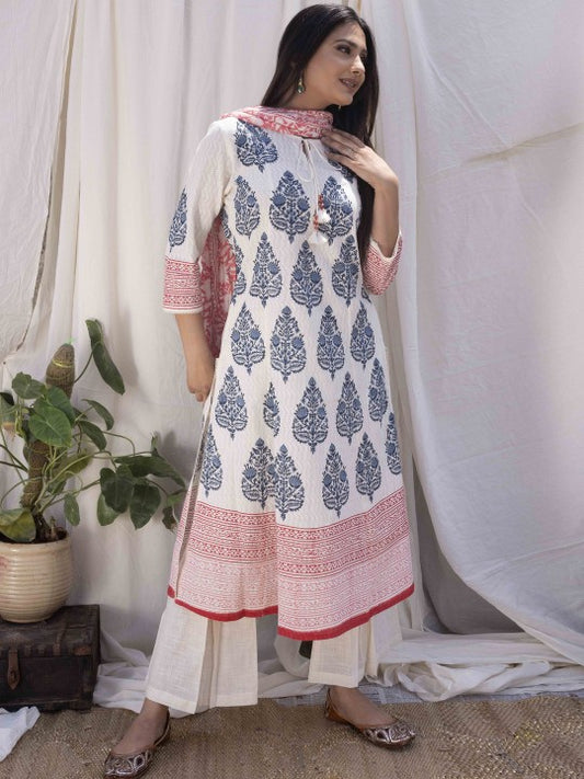 Women Ethnic Motifs Printed Regular Pure Cotton Kurta with Pyjamas & With Dupatta