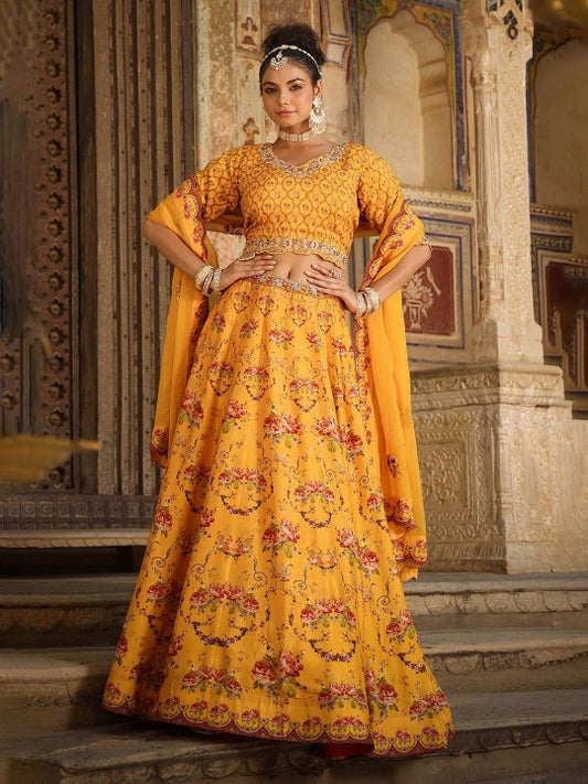 Floral Printed Embroidered Ready to Wear Lehenga & Blouse With Dupatta