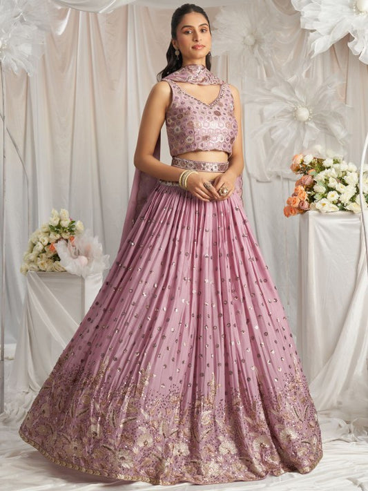 Embroidered Sequinned Semi Stitched Lehenga & Unstitched Blouse With Dupatta