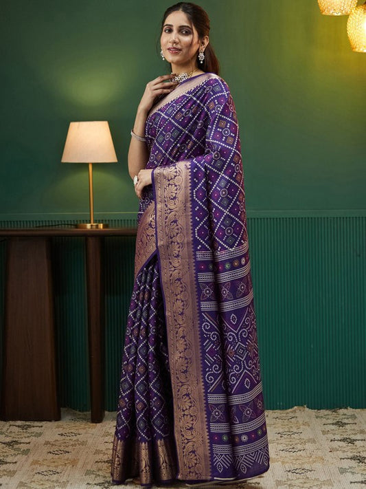 Bandhani Zari Silk Blend Bandhani Saree