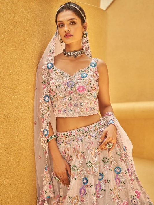 Embroidered Organza Semi Stitched Lehenga & Unstitched Blouse With Dupatta