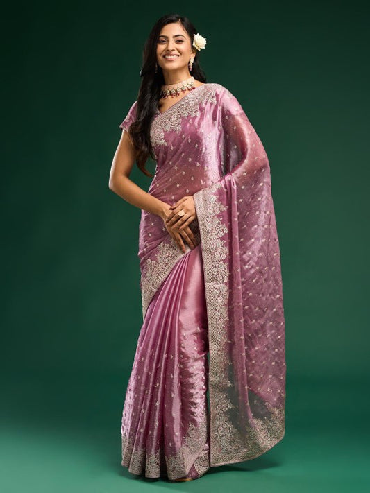 Floral Embroidered Silk Blend Saree