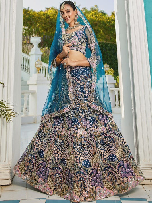 Embroidered Sequinned Semi-Stitched Lehenga & Unstitched Blouse With Dupatta