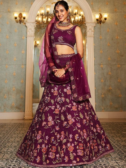 Embroidered Sequinned Semi-Stitched Lehenga & Unstitched Blouse With Dupatta