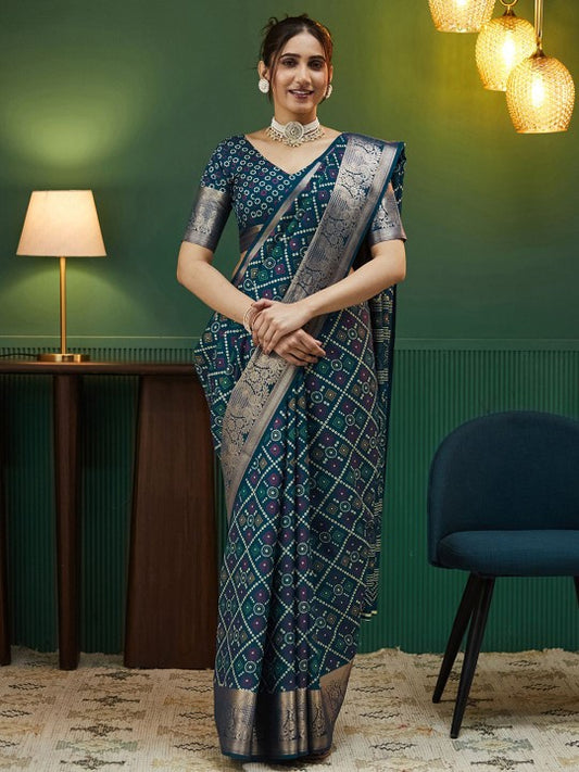 Bandhani Zari Silk Blend Bandhani Saree