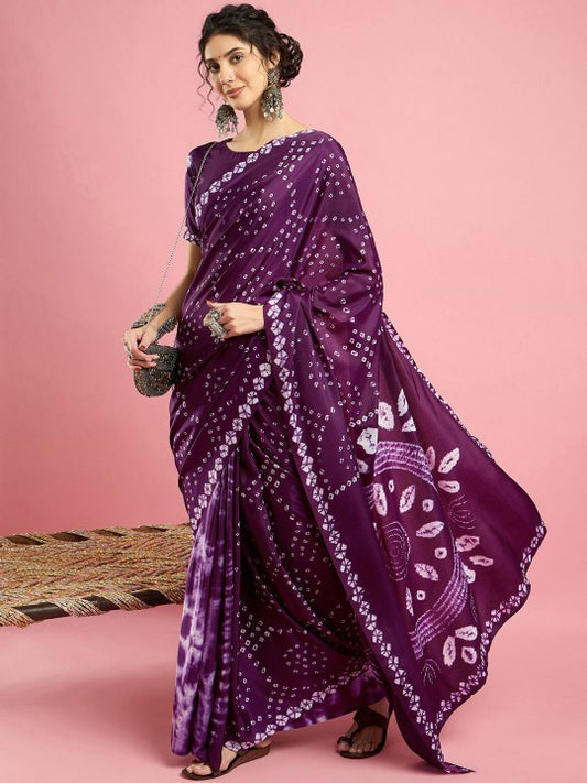 Ethnic Printed Bandhani Saree With Blouse Piece