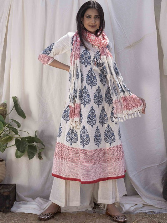 Women Ethnic Motifs Printed Regular Pure Cotton Kurta with Pyjamas & With Dupatta