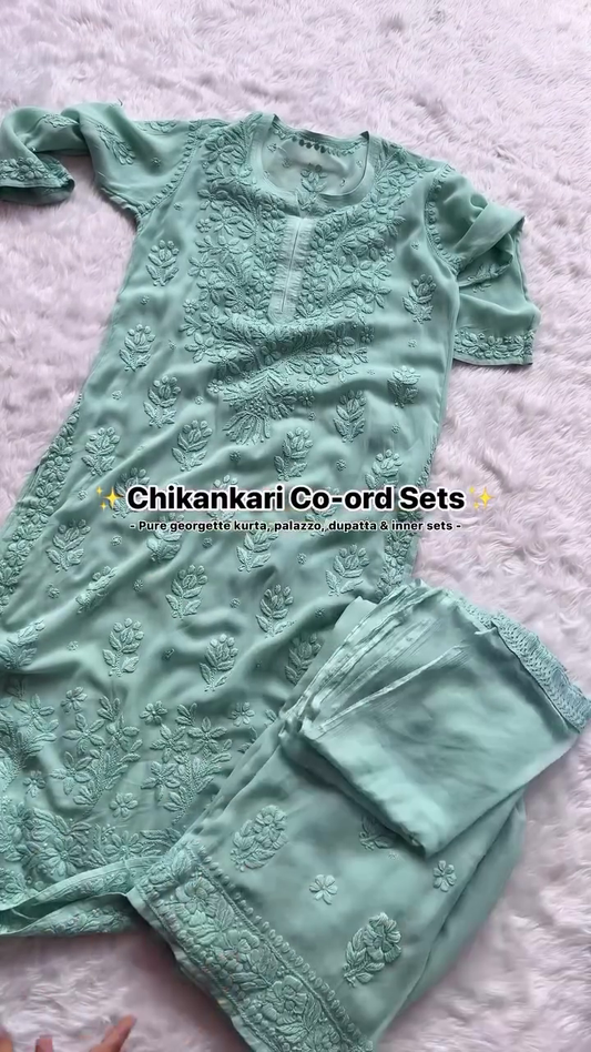 Dyble Reyon Chikan Kurti & Plazo Set