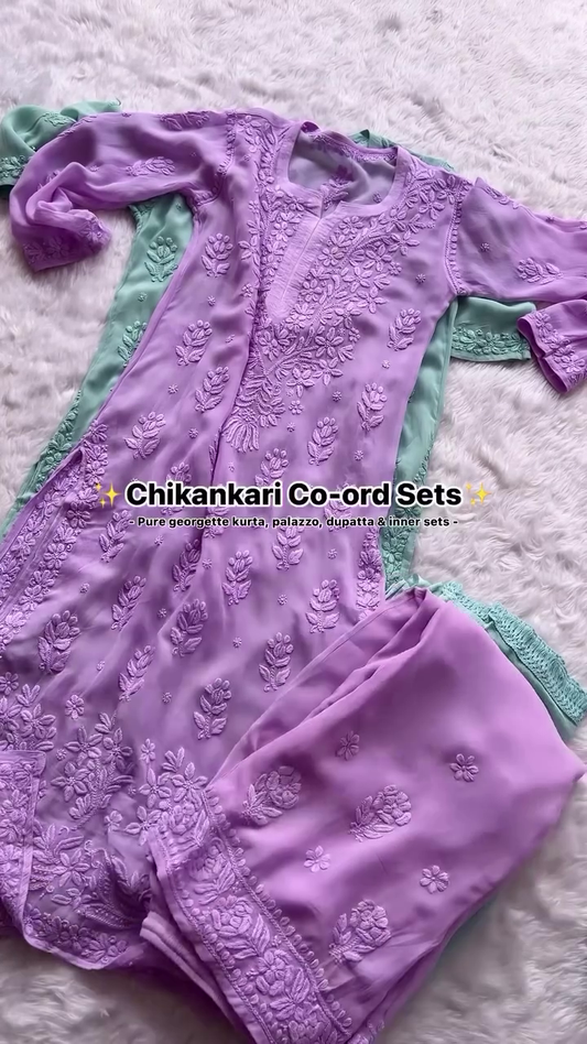 Dyble Reyon Chikan Kurti & Plazo Set