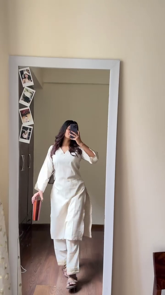 White Embellished A-Line Rayon Kurta Set