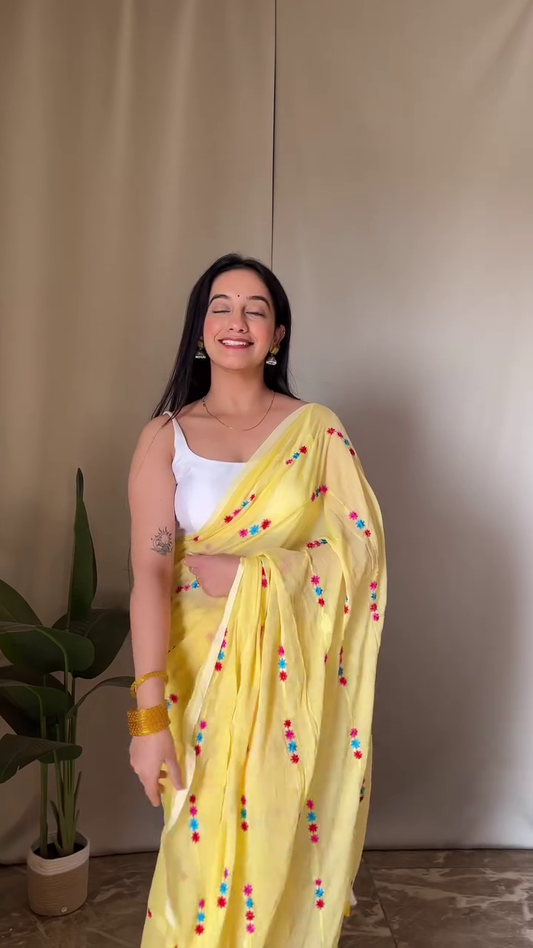 Floral Embroidered Pure Cotton Saree