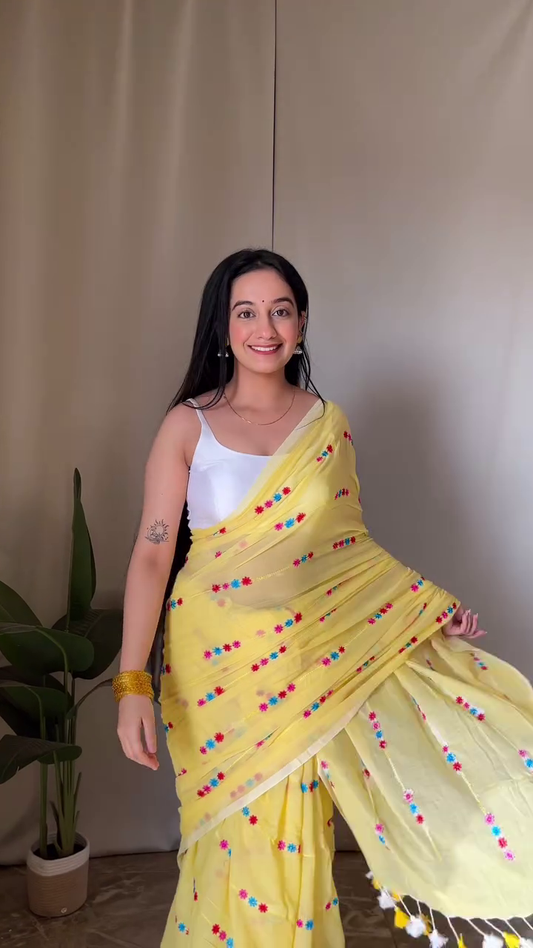 Floral Embroidered Pure Cotton Saree