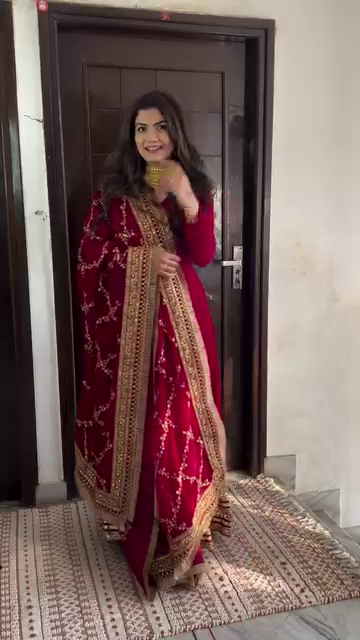Solid Anarkali Kurta, Bottom & Dupatta Set