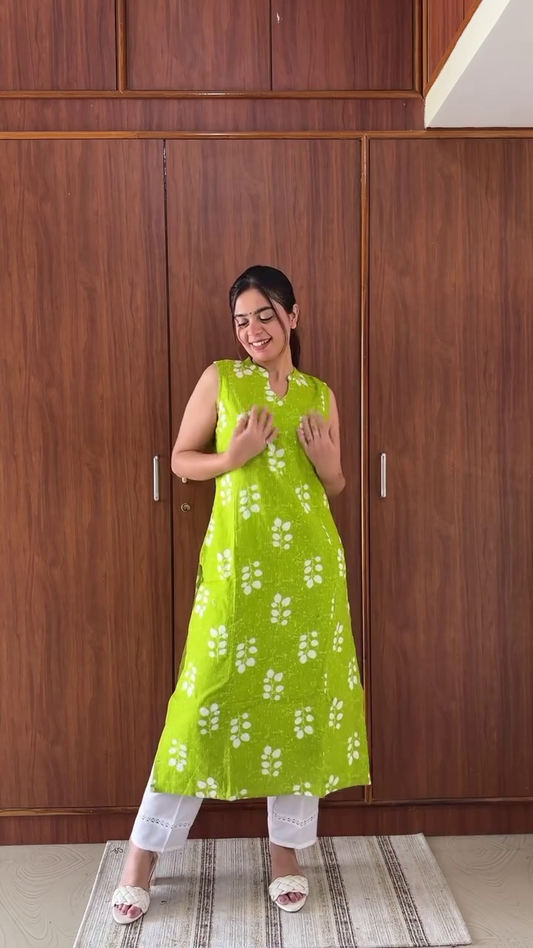 Women's Trendy Cotton Katha Printed Kurta With Pant set