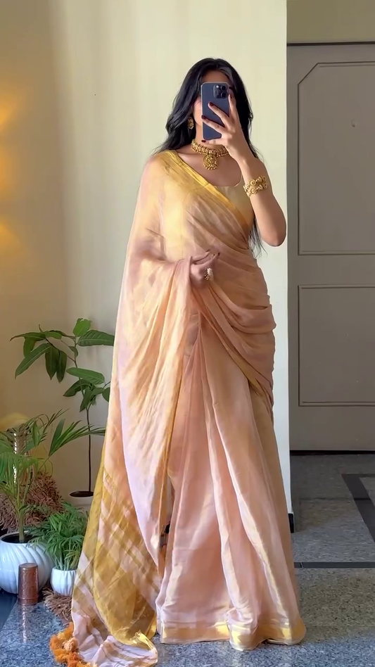 Dsigner Twill net saree with 3mm sequce & Gold Zari Work with velvet blouse