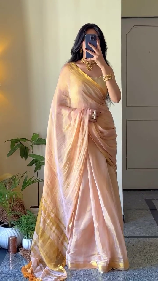 Dsigner Twill net saree with 3mm sequce & Gold Zari Work with velvet blouse