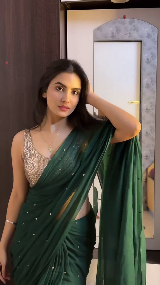 Striped Embroidered Poly Georgette Saree