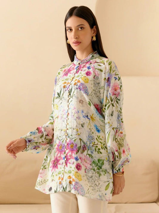 Floral Print Shirt Style Top