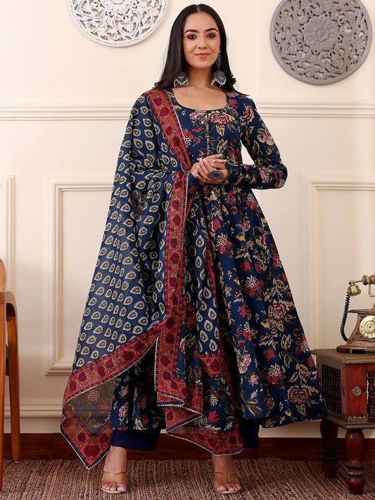 Women Floral Printed Regular Kurta with Trousers & With Dupatta