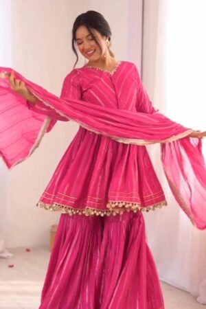 Pink Embellished Anarkali Sharara Set
